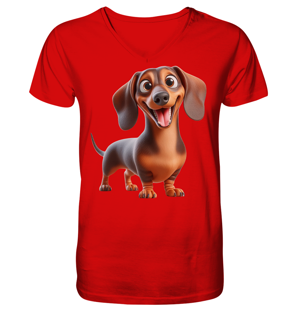 Happy Dackel Cartoon - personalisierbar - V-Neck Shirt