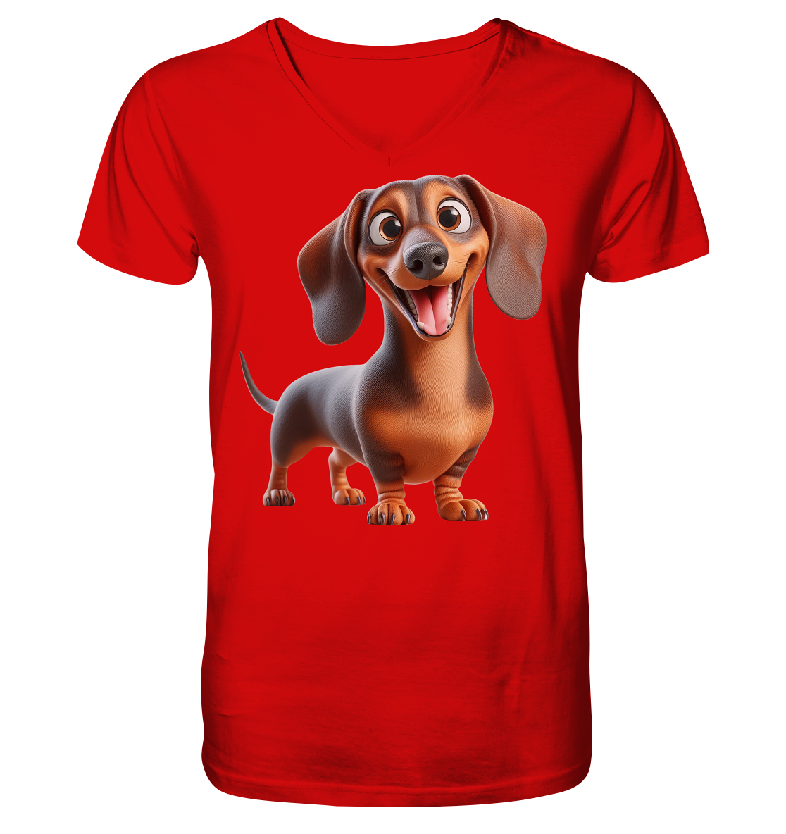 Happy Dackel Cartoon - personalisierbar - V-Neck Shirt