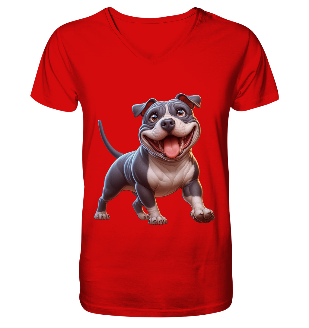 Pittbull Cartoon Hund personalisierbar - V-Neck Shirt