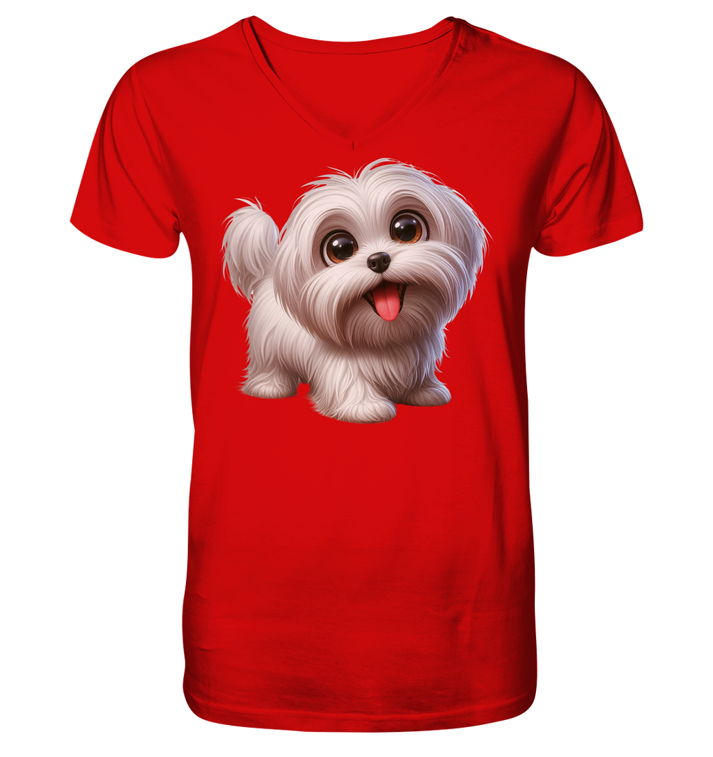 Malteser Hund Cartoon - personalisierbar - V-Neck Shirt