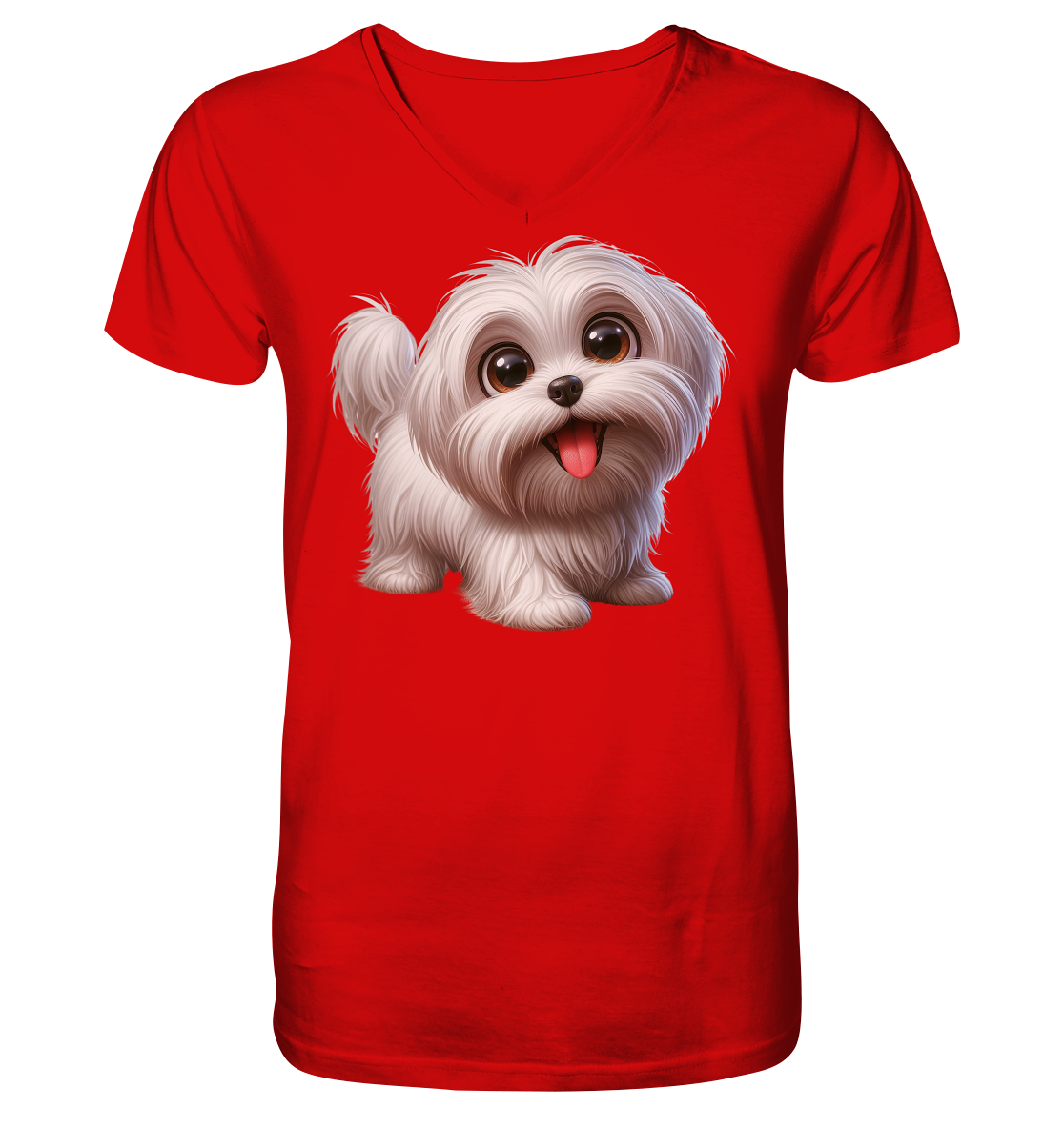 Malteser Hund Cartoon - personalisierbar - V-Neck Shirt