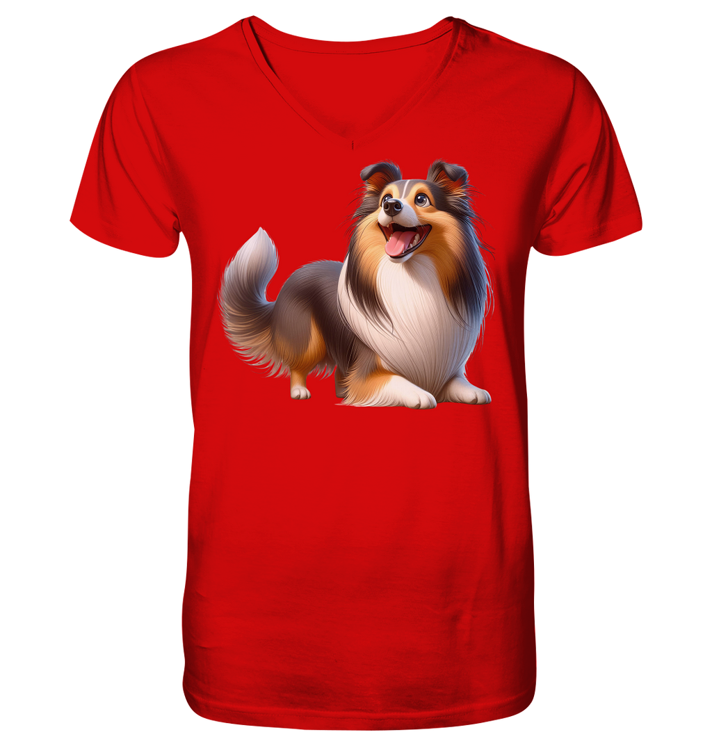 Shetland Sheepdog cartoon personalisierbar - V-Neck Shirt