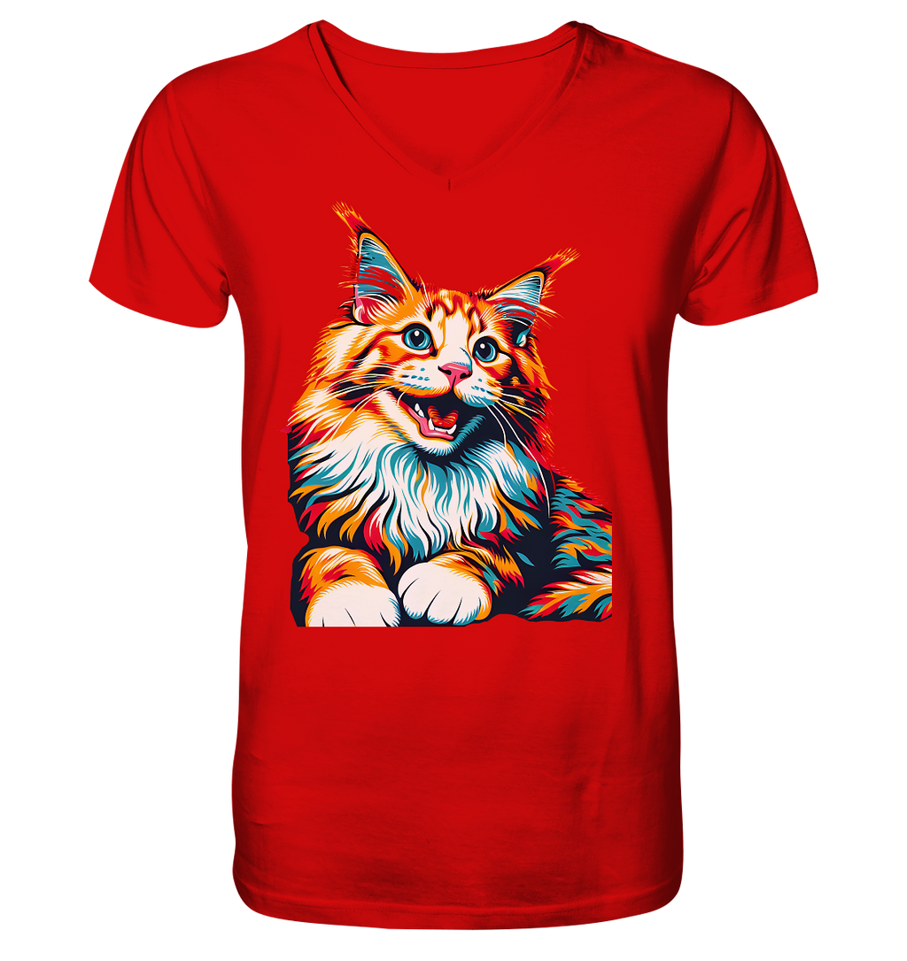 Maine Coon Katze Pop Art - personalisierbar - V-Neck Shirt