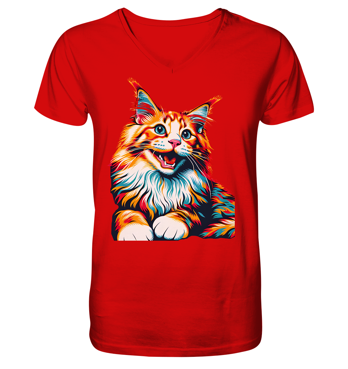 Maine Coon Katze Pop Art - personalisierbar - V-Neck Shirt