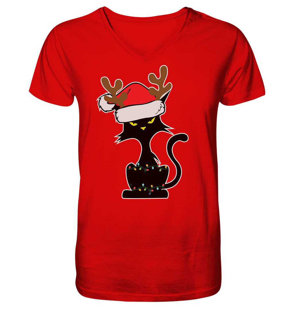 Grumpy Weihnachts Katze Cartoon - V-Neck Shirt