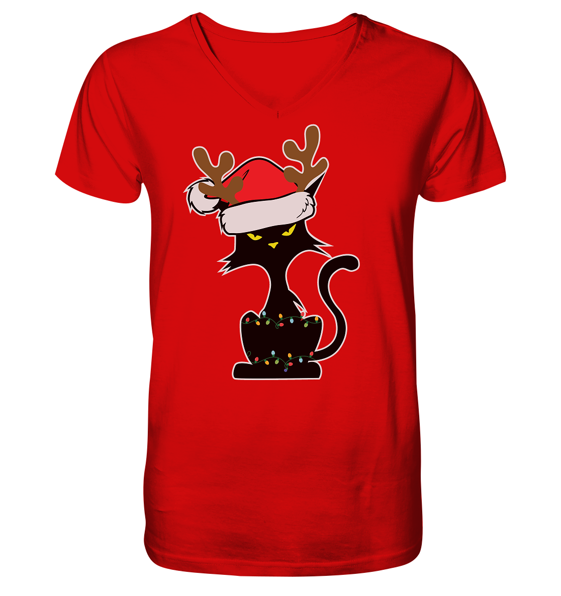 Grumpy Weihnachts Katze Cartoon - V-Neck Shirt
