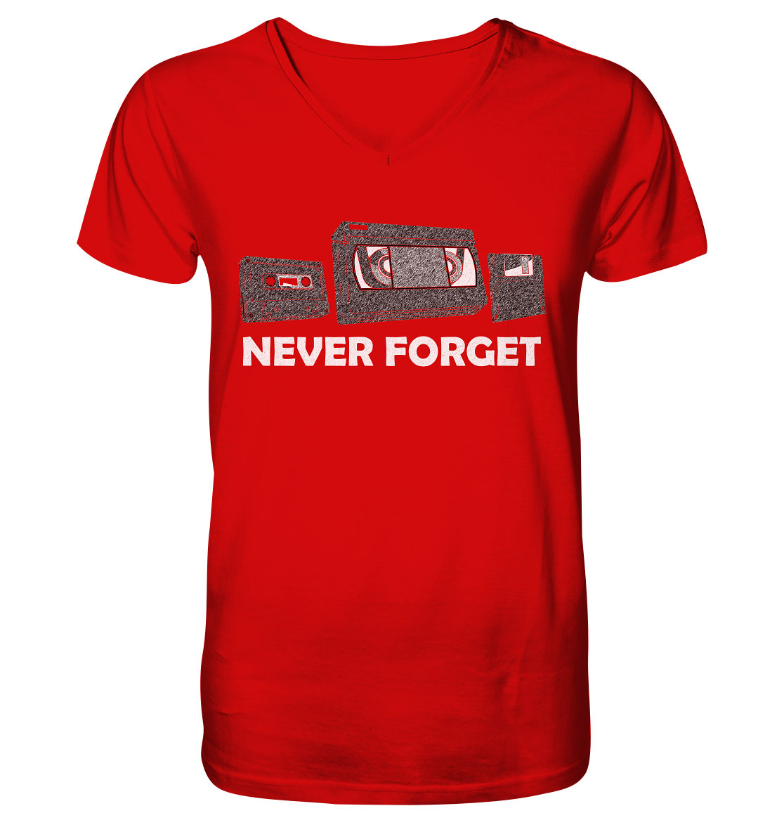 Kasette, VHS,  Disk - never forget - V-Neck Shirt