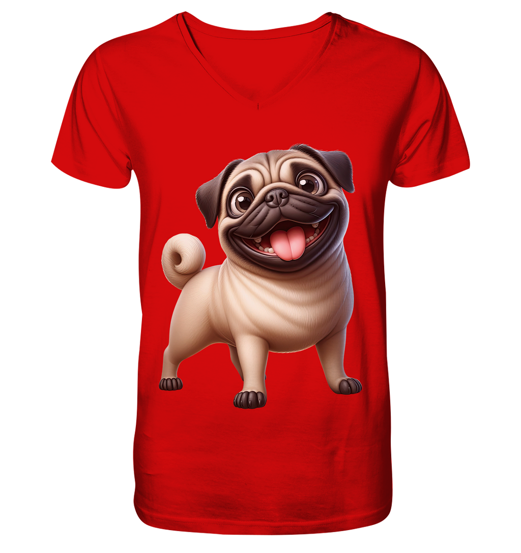 Mops Cartoon - personalisierbar - V-Neck Shirt