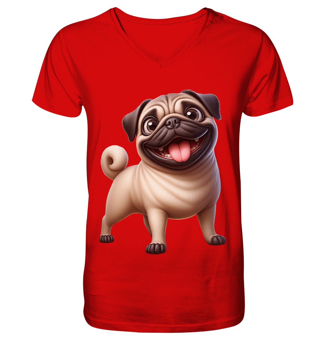 Mops Cartoon - personalisierbar - V-Neck Shirt
