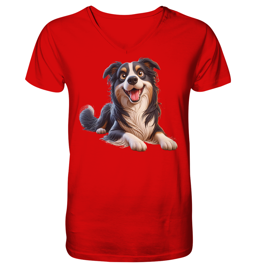 Border Collie Cartoon - personalisierbar - V-Neck Shirt