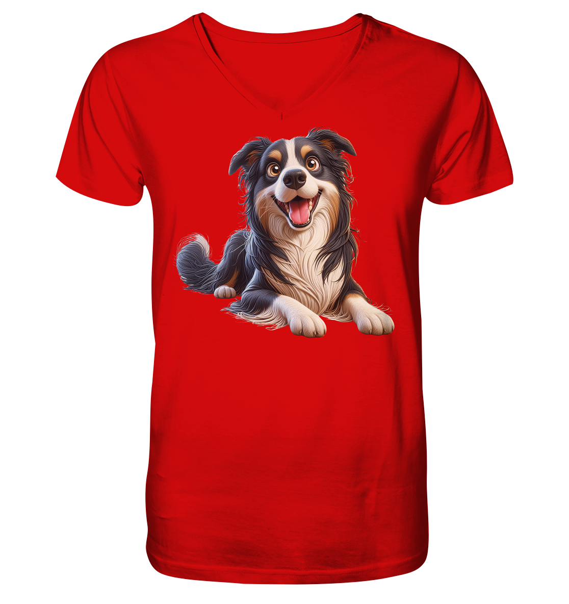 Border Collie Cartoon - personalisierbar - V-Neck Shirt