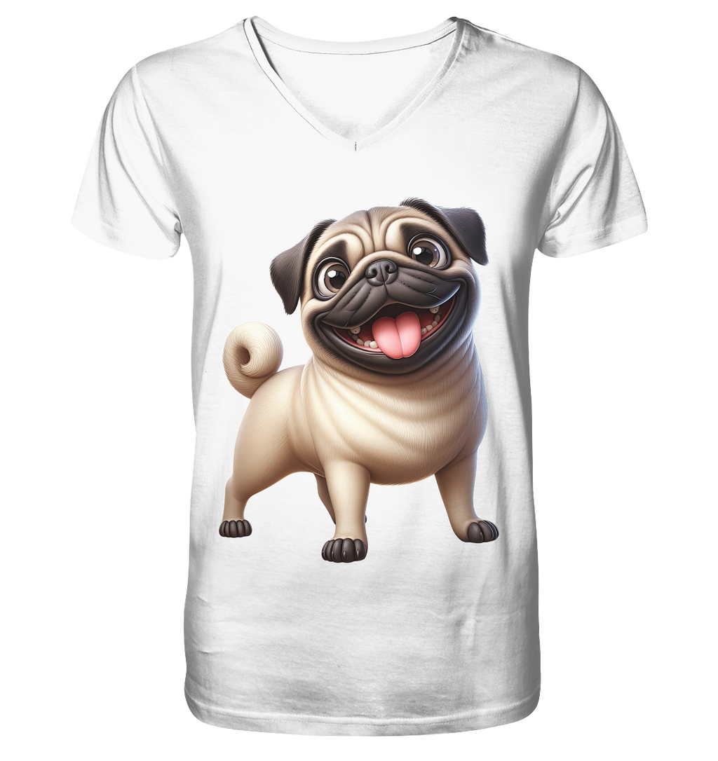 Mops Cartoon - personalisierbar - V-Neck Shirt