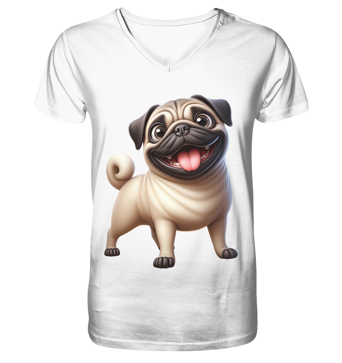 Mops Cartoon - personalisierbar - V-Neck Shirt