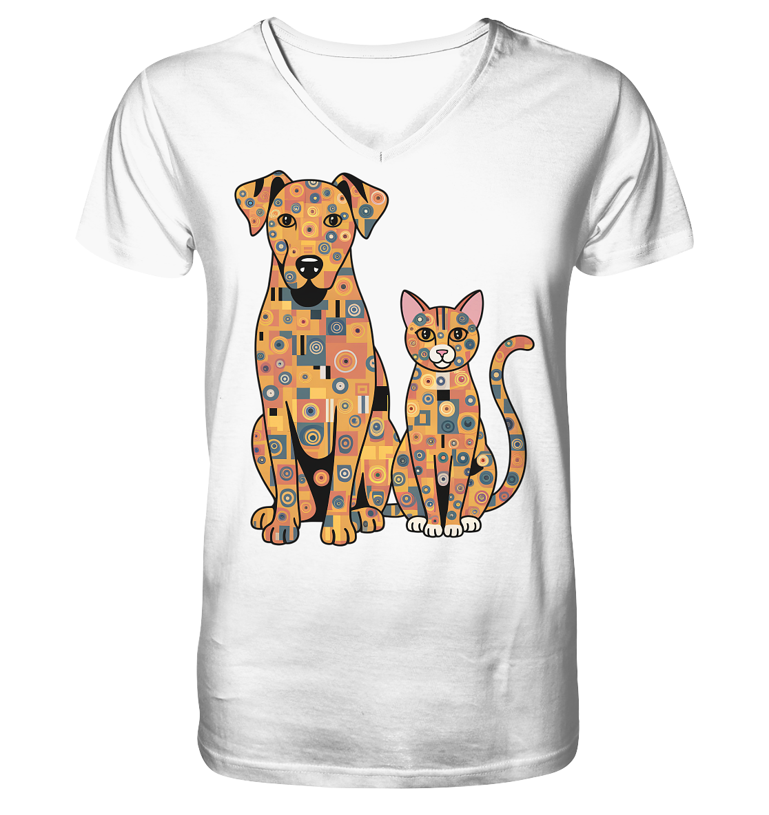 Illustration Hund und Katze in Klimt  Style - V-Neck Shirt