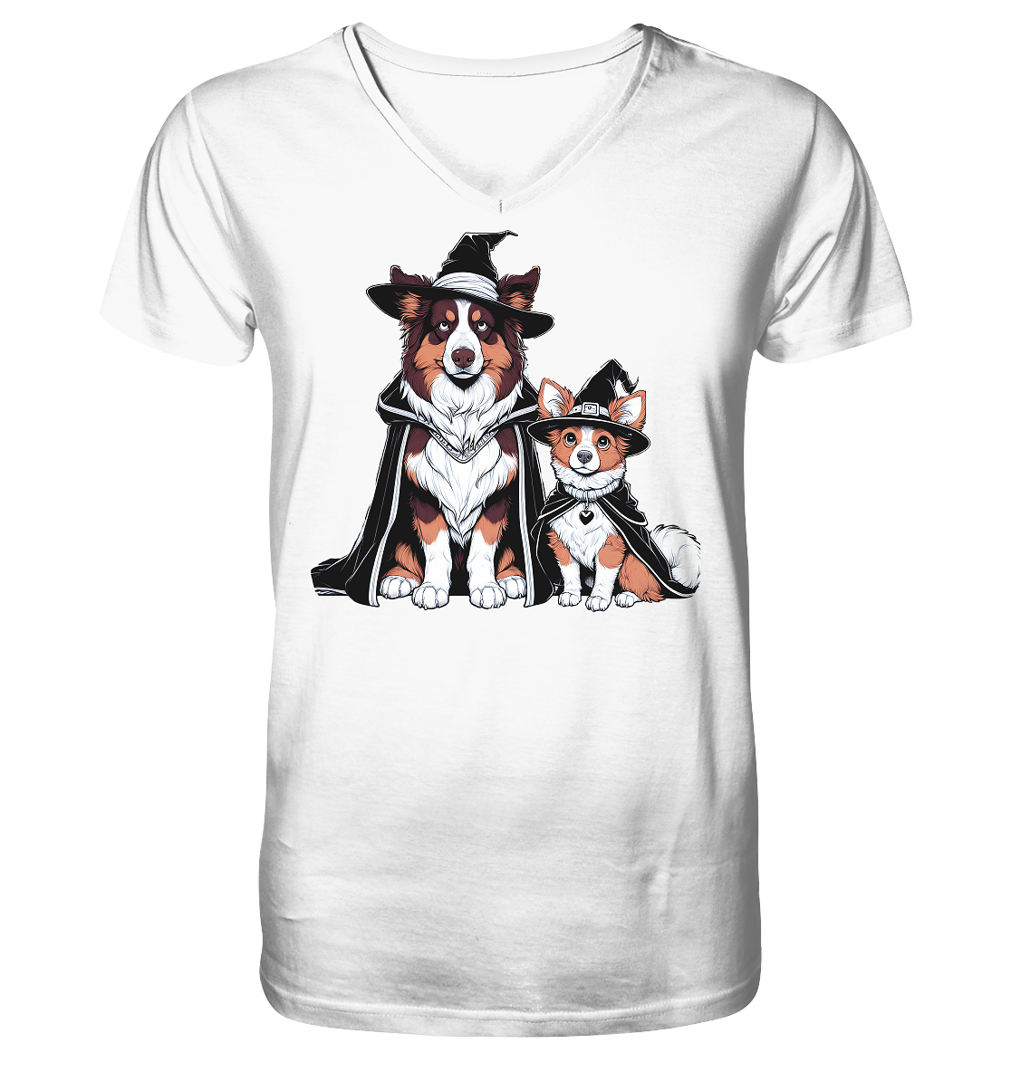 Halloween Wizard Hunde Terrier und Australian Sheppard  - V-Neck Shirt