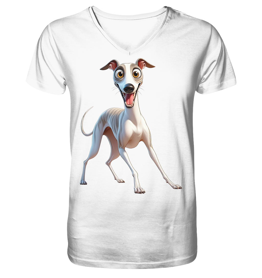 Whippet Cartoon personalisierbar - V-Neck Shirt