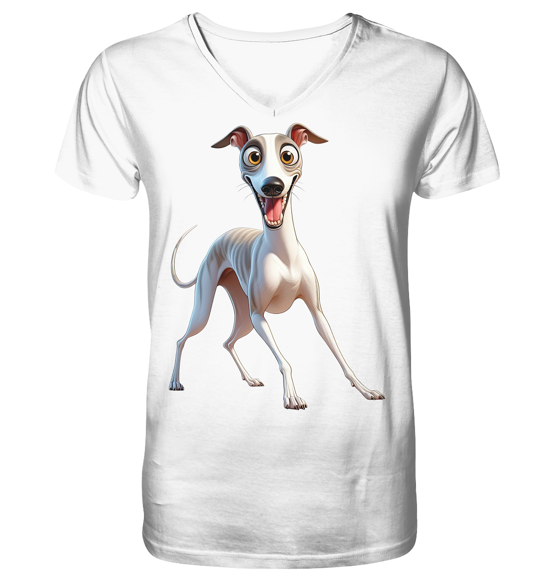 Whippet Cartoon personalisierbar - V-Neck Shirt