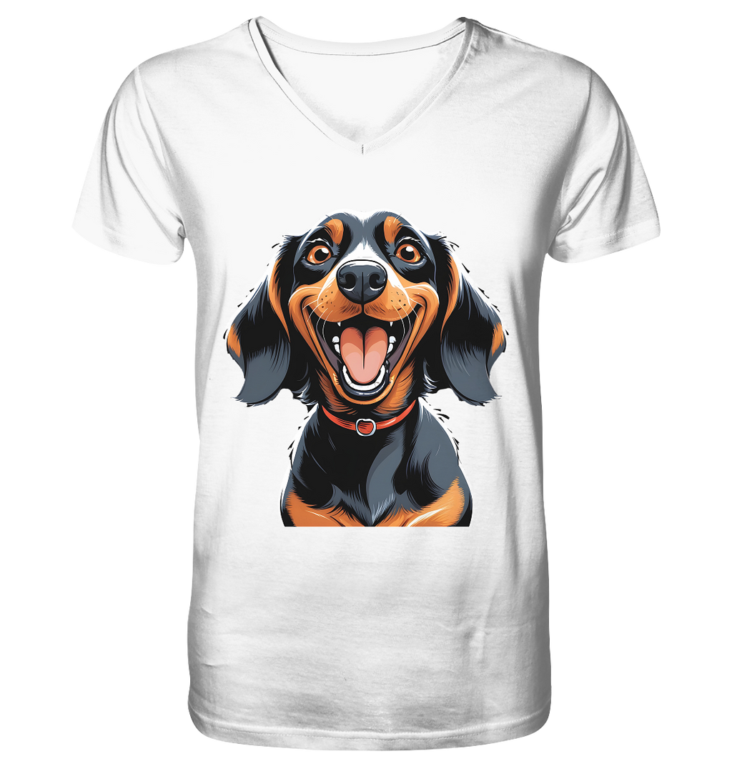 Happy Dackel Cartoon - V-Neck Shirt