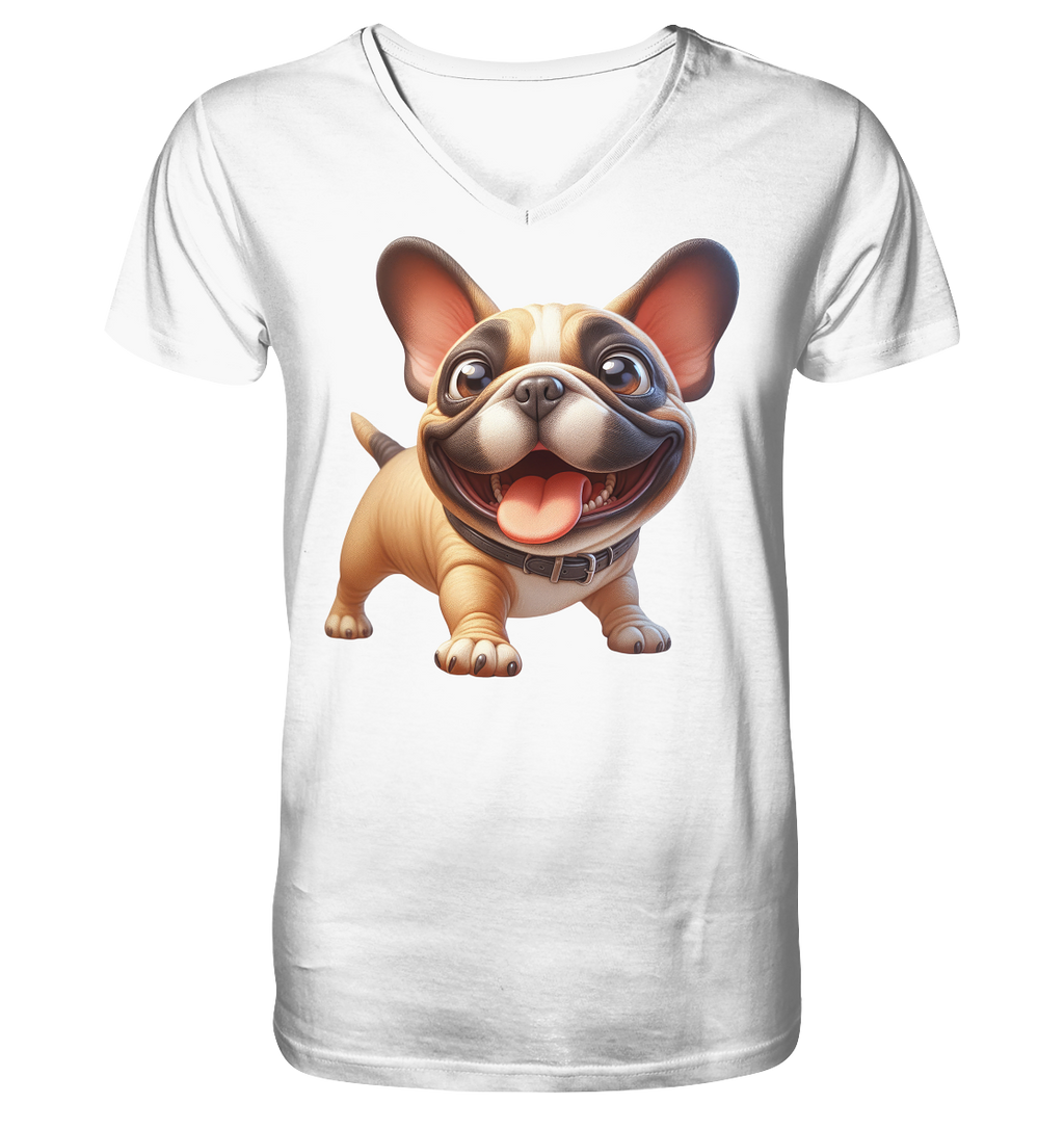 Französische Bulldogge Cartoon personalisierbar - V-Neck Shirt