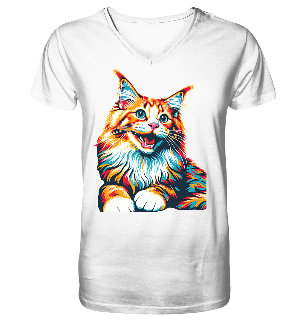 Maine Coon Katze Pop Art - personalisierbar - V-Neck Shirt