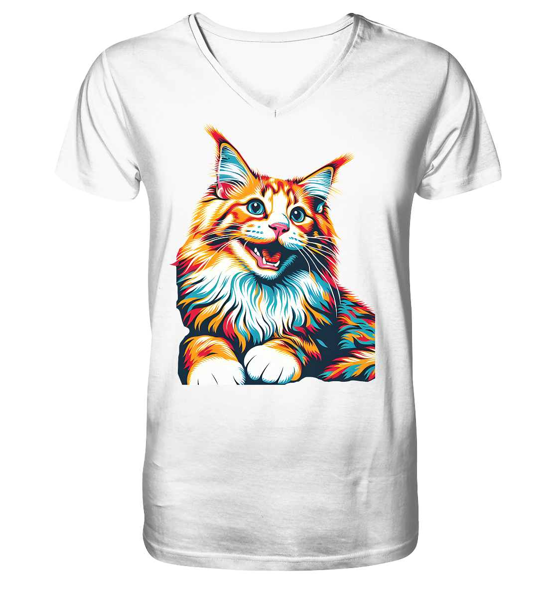 Maine Coon Katze Pop Art - personalisierbar - V-Neck Shirt