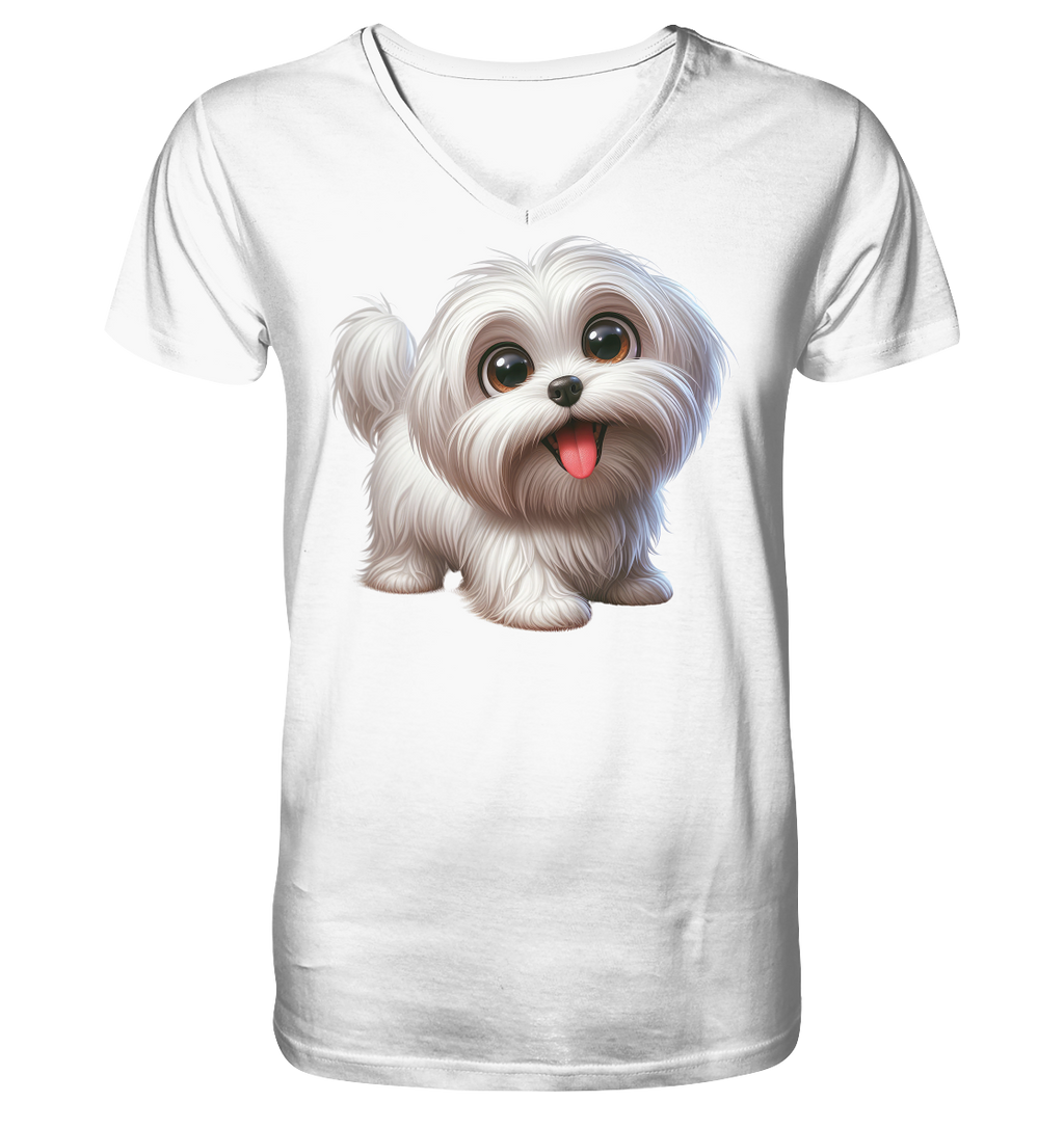 Malteser Hund Cartoon - personalisierbar - V-Neck Shirt