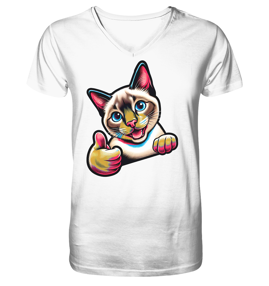 Siamkatze Pop Art - personalisierbar - V-Neck Shirt