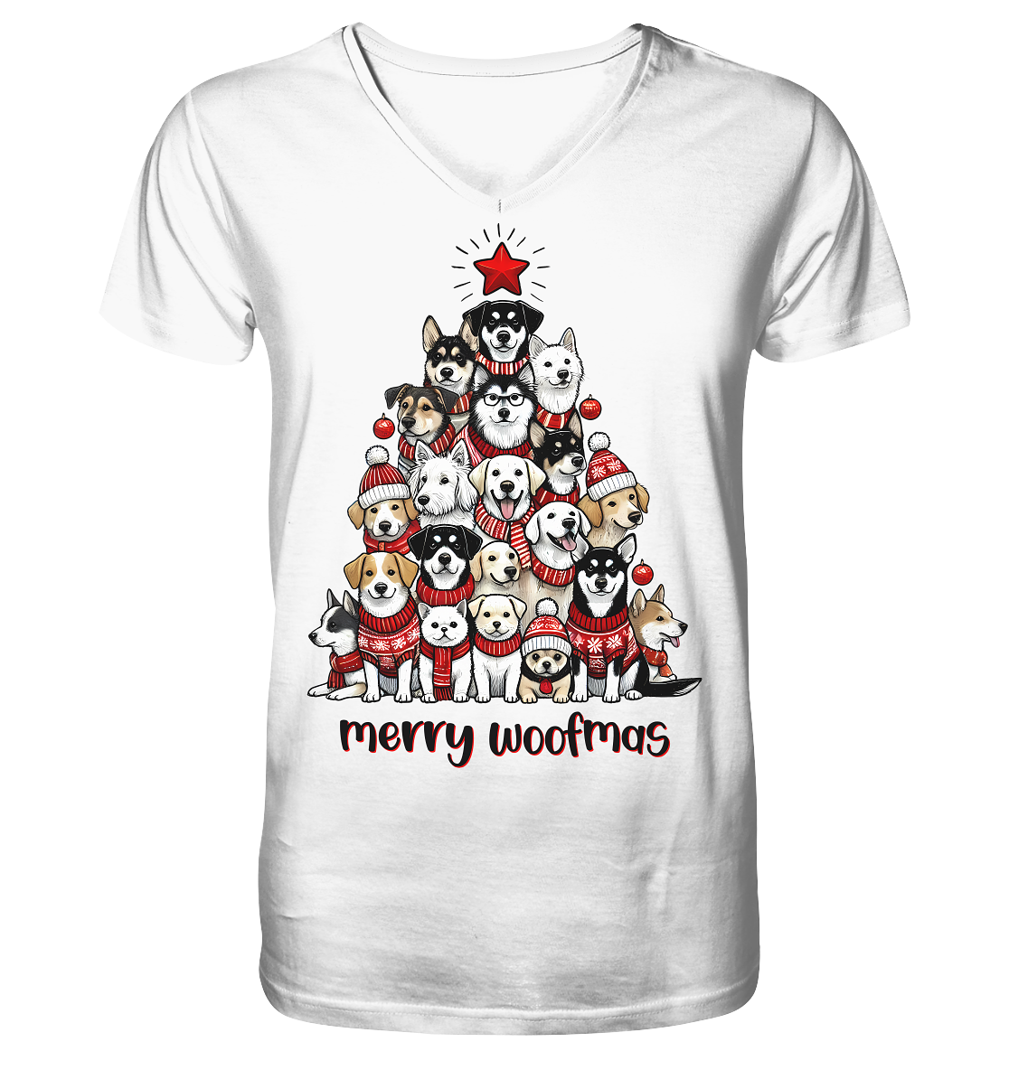 Weihnachten Christmas Hunde Baum Merry Woofmas - V-Neck Shirt
