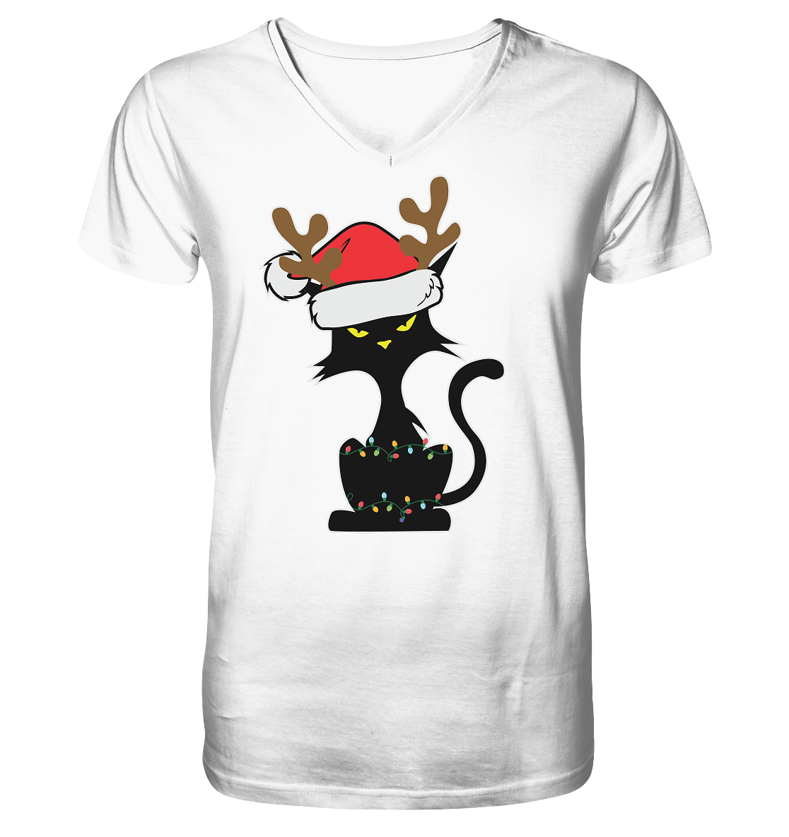 Grumpy Weihnachts Katze Cartoon - V-Neck Shirt