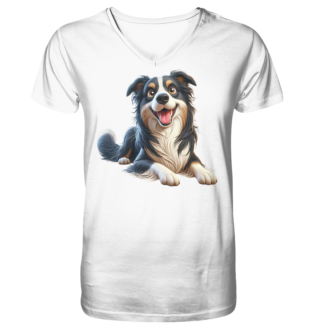 Border Collie Cartoon - personalisierbar - V-Neck Shirt