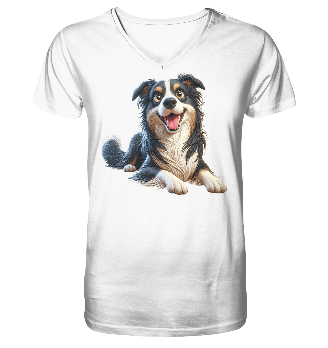Border Collie Cartoon - personalisierbar - V-Neck Shirt