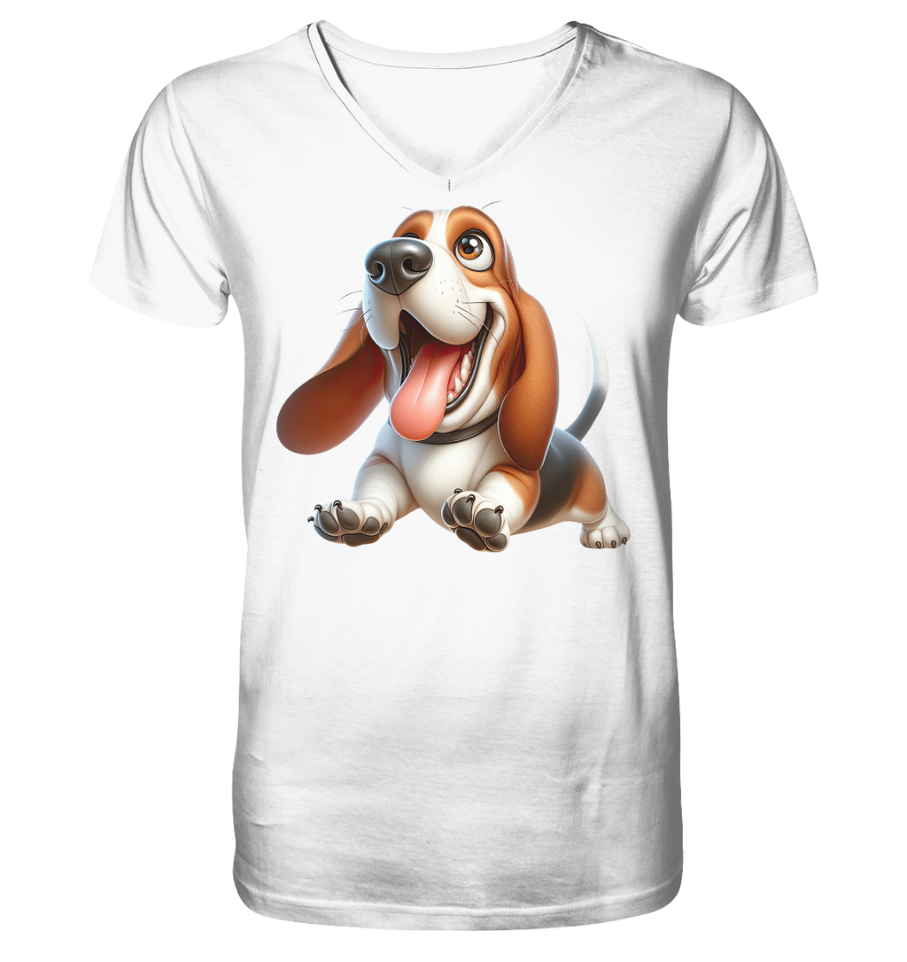Basset Hound Cartoon personalisierbar - V-Neck Shirt