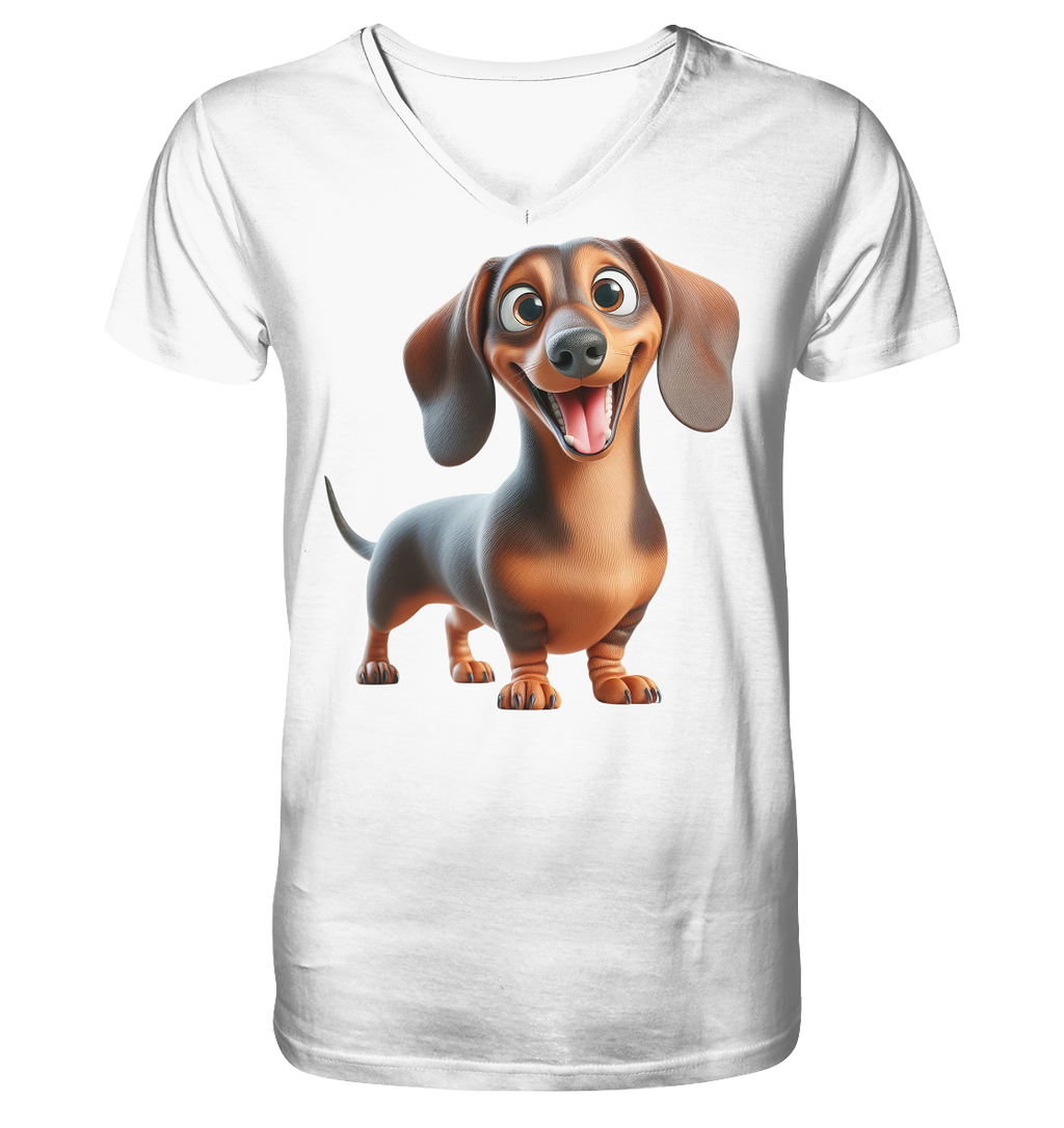 Happy Dackel Cartoon - personalisierbar - V-Neck Shirt
