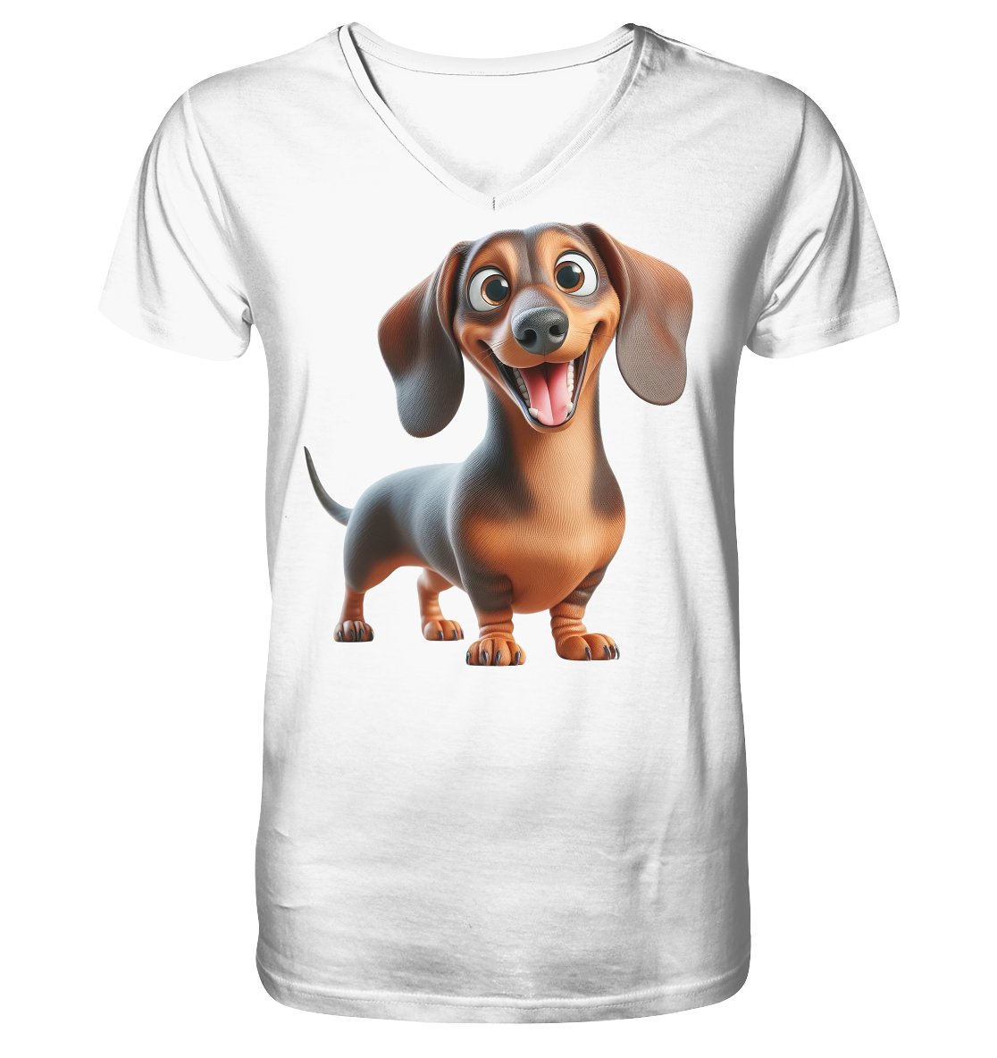 Happy Dackel Cartoon - personalisierbar - V-Neck Shirt